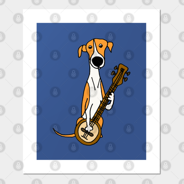 Funny Greyhound Dog Playing Banjo Cartoon Greyhound Posters and Art